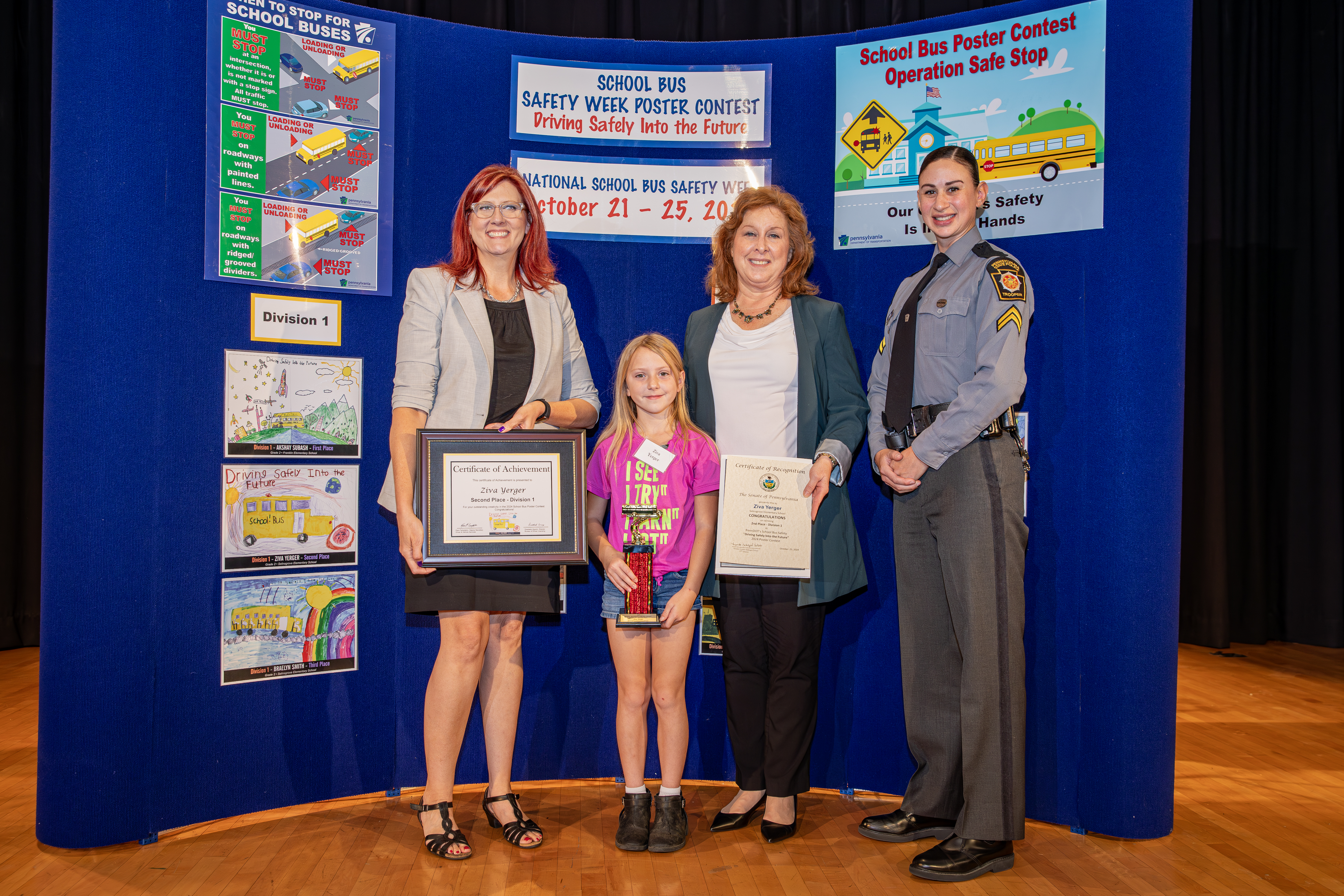 Division 1, Second Place Winner Poses with PA State Police and PennDOT Staff