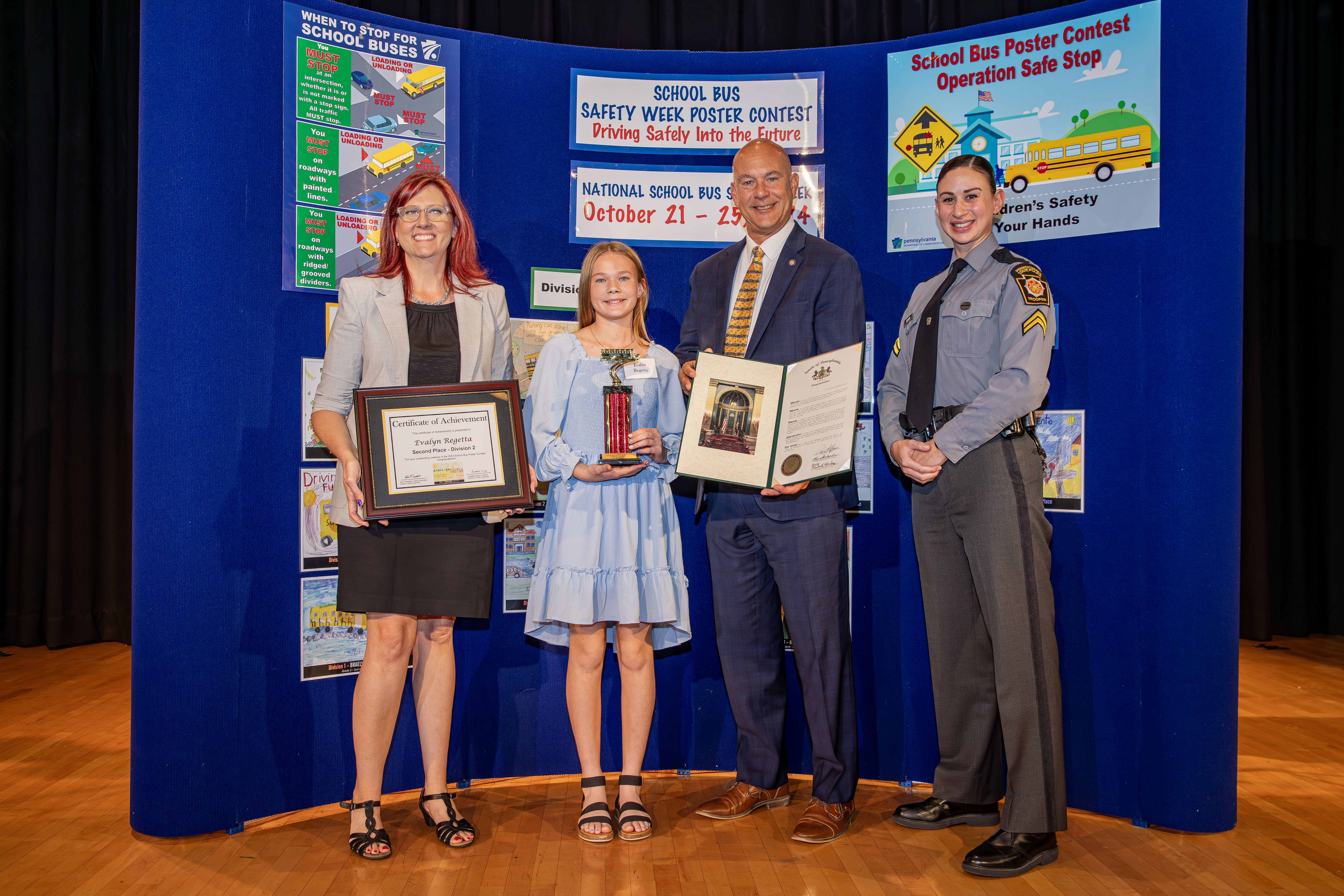 Division 2, Second Place Winner Poses with PA State Police and PennDOT Staff